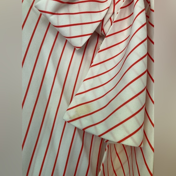 Vintage Le Soft Red & White Striped Button Down Tie Neck Top S - Picture 4 of 9